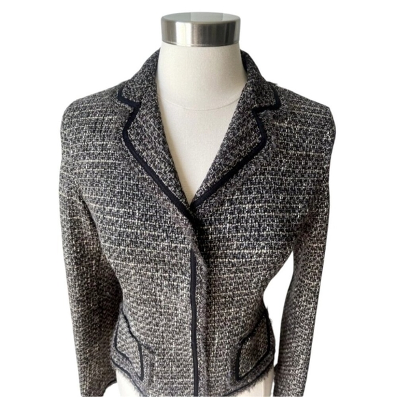 Bergdorf Goodman Grey Brown Silk Lined Wool Tweed High-end Blazer Size S - Picture 3 of 16